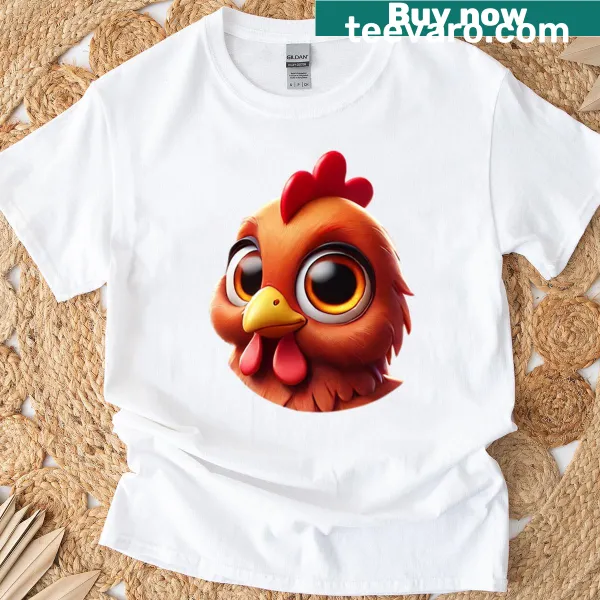 Realistic portrait of a New Hampshire Red chicken on a t-shirt