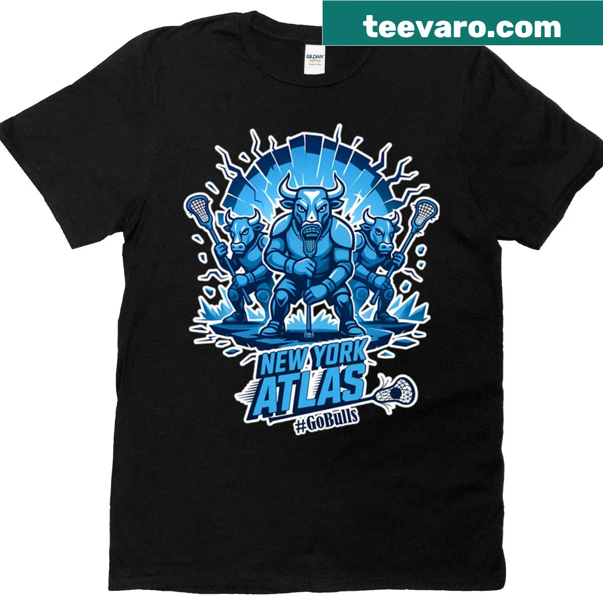 Illustrated T-shirt for lacrosse lovers featuring a New York Atlas design — on a men's t-shirt