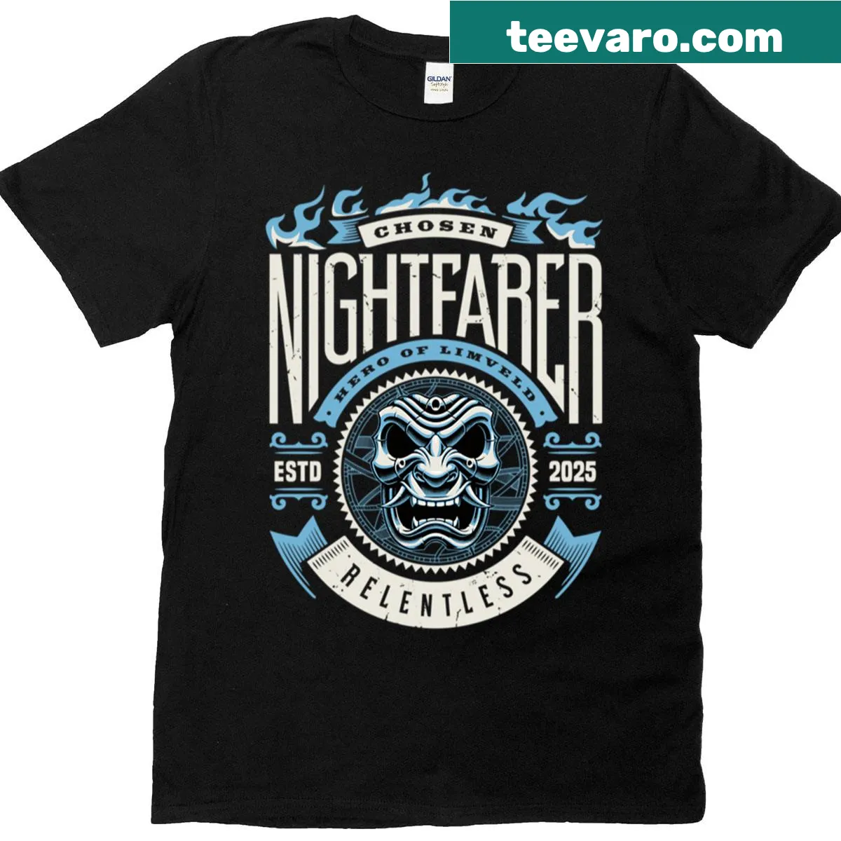 Illustrative T-shirt featuring Nightfarer Assassin 2 graphic — on a men's t-shirt