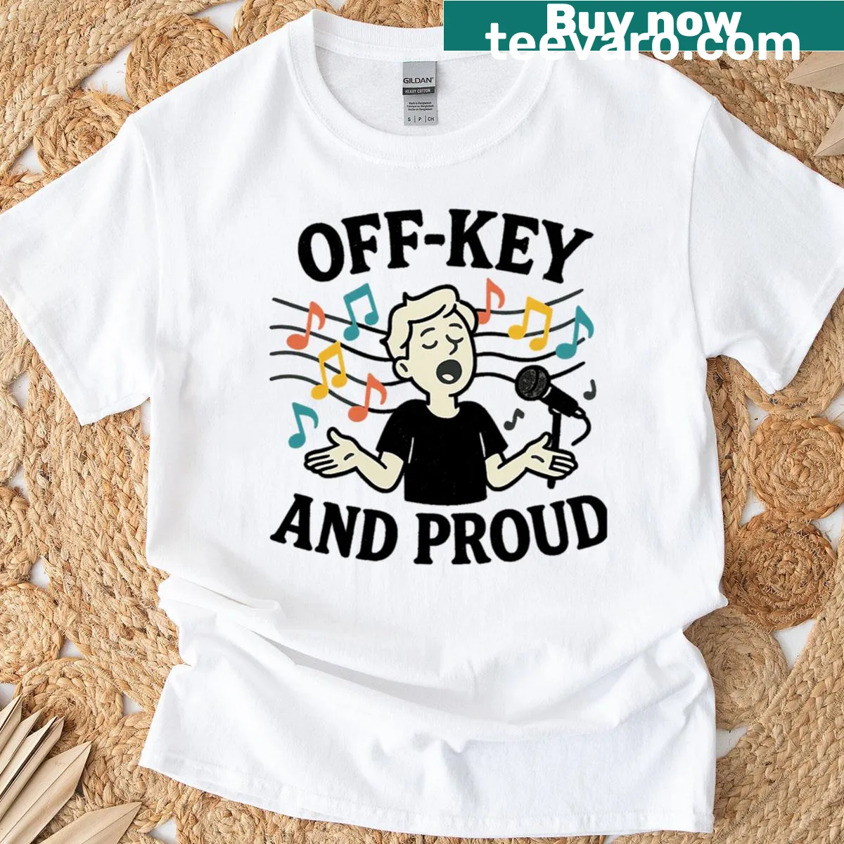 T-shirt with the text 'Off-key And Proud' for karaoke lovers — on a men's t-shirt