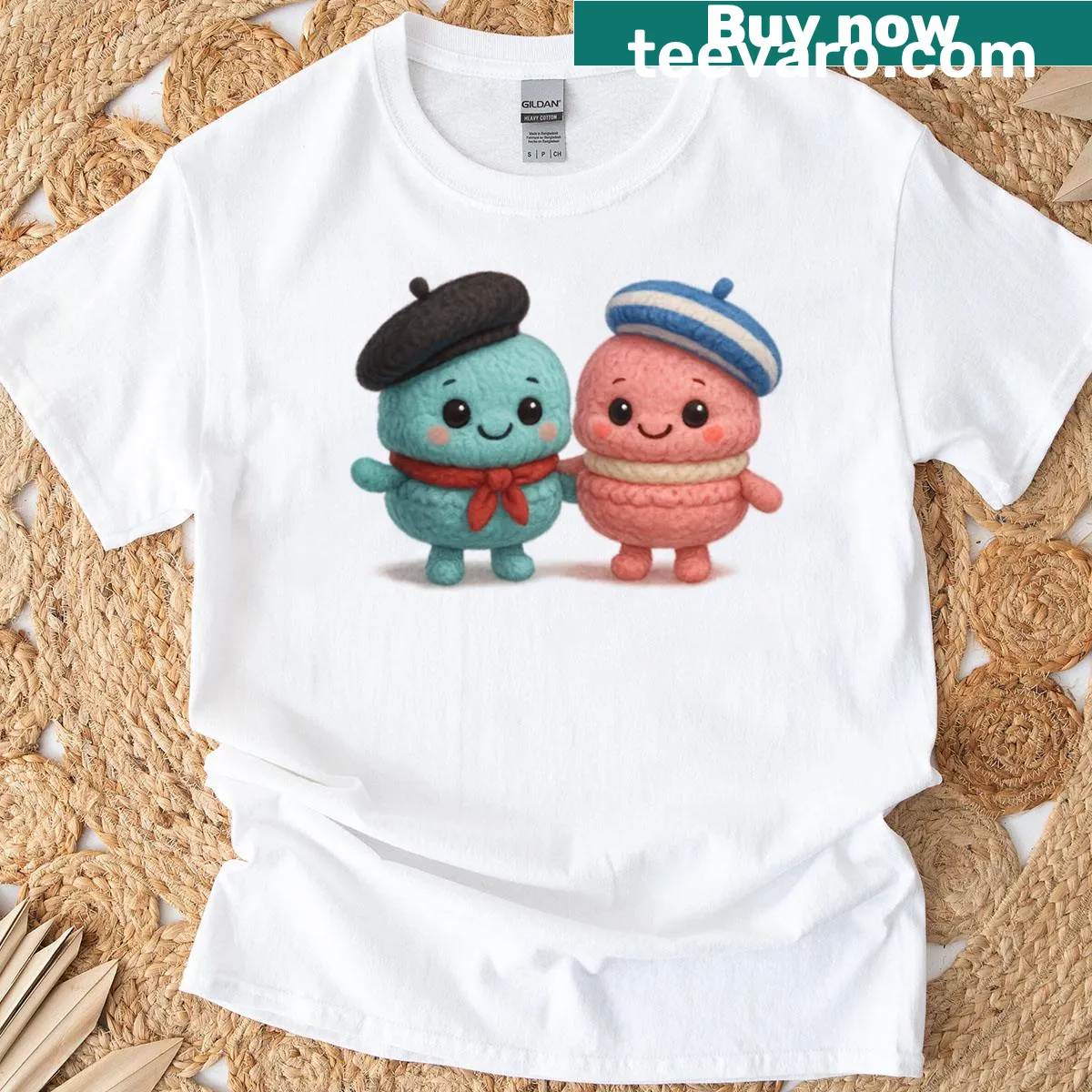 Charming T-shirt with friends in berets and cute text. — on a men's t-shirt