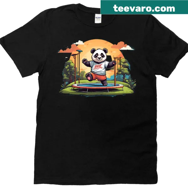 Illustration of a panda bouncing on a trampoline in a park