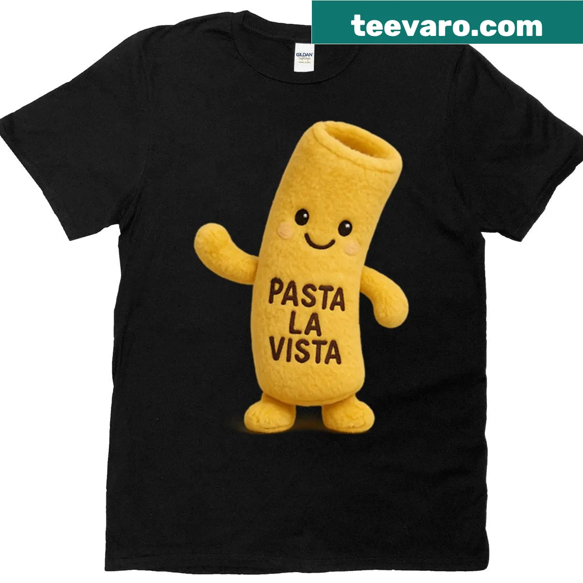 Funny t-shirt with 'Pasta La Vista' for pasta lovers — on a men's t-shirt