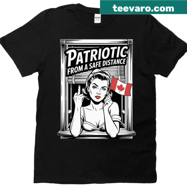 Patriotic t-shirt with typography promoting safety from a distance