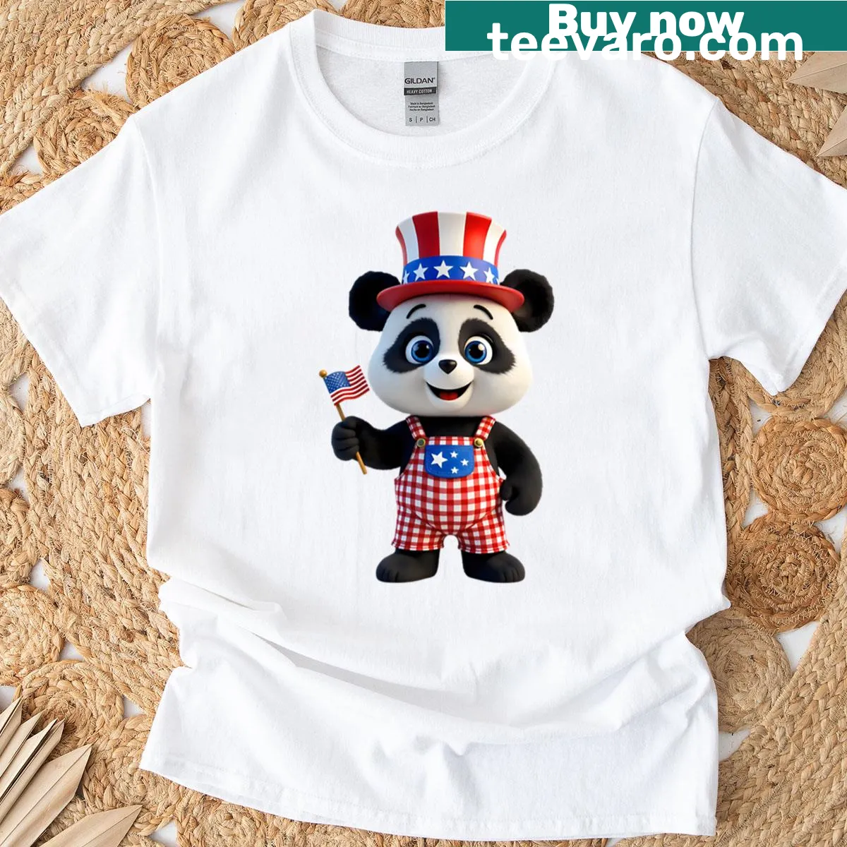 Adorable patriotic panda graphic on a t-shirt celebrating freedom — on a men's t-shirt