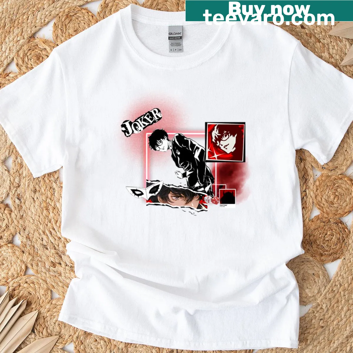 Minimalist Joker design inspired by Persona 5 on a T-shirt — on a men's t-shirt