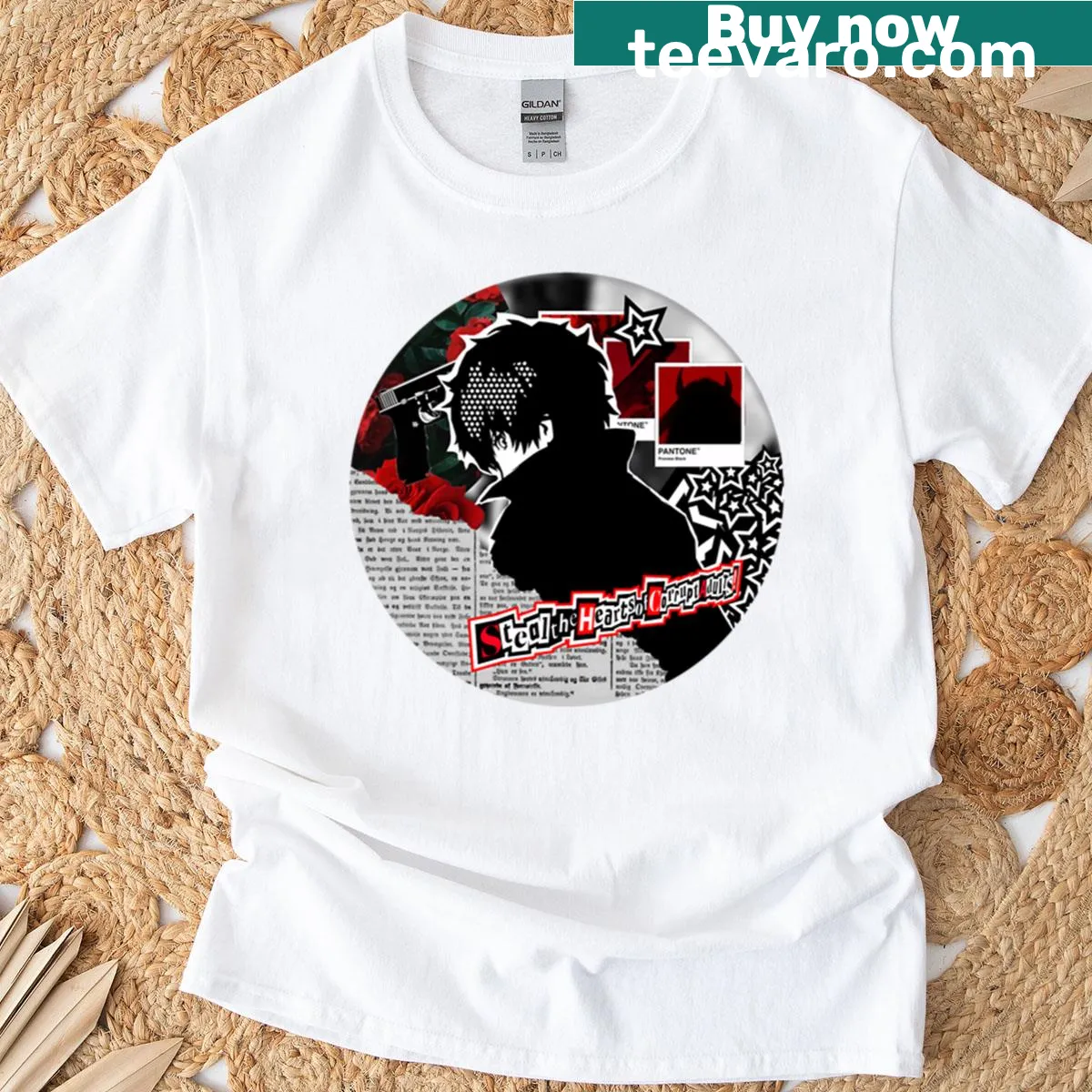 Collage design featuring Ren Amamiya from Persona 5 on a T-shirt — on a men's t-shirt