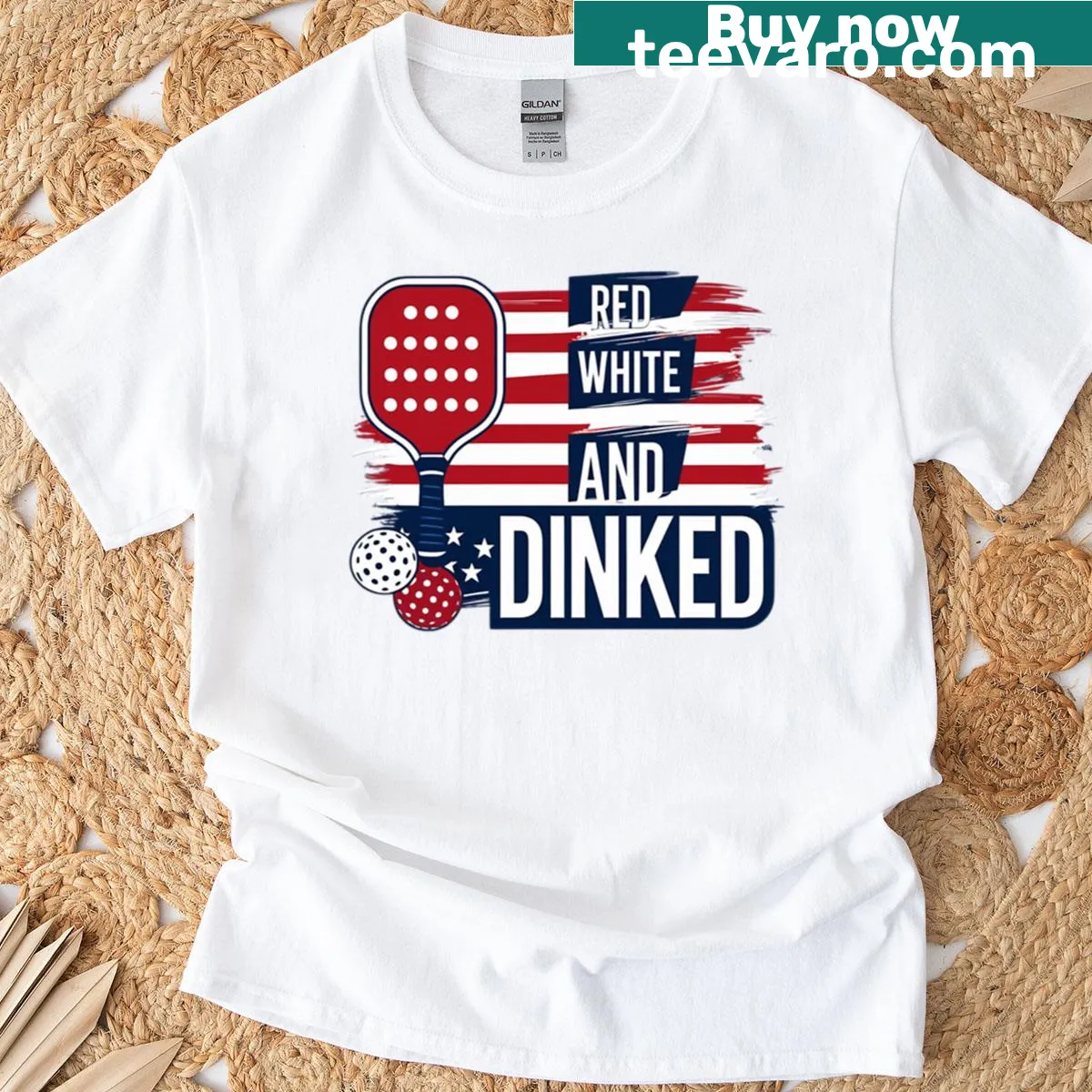 T-shirt featuring the phrase 'Red White and Dinked' for pickleball lovers. — on a men's t-shirt