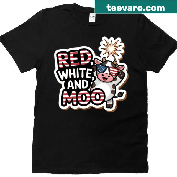 Cow cartoon celebrating Fourth of July on a T-shirt