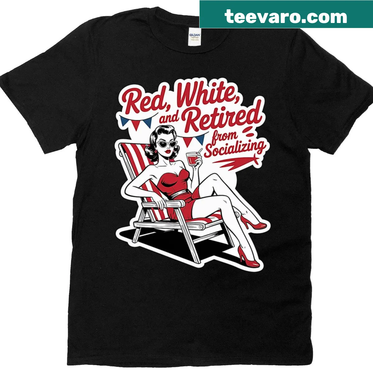 Funny T-shirt with Red White And Retired From Socializing text — on a men's t-shirt