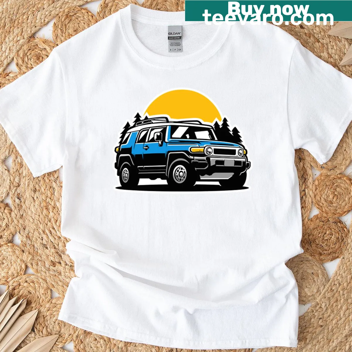 Vintage-inspired graphic of a 2000s Japanese off-road SUV — on a men's t-shirt
