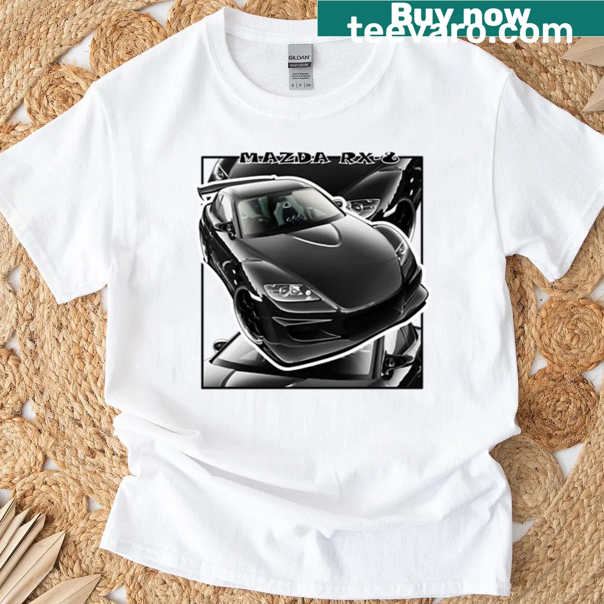 Illustrated Rx8 sports car graphic on a driving fan t-shirt — on a men's t-shirt