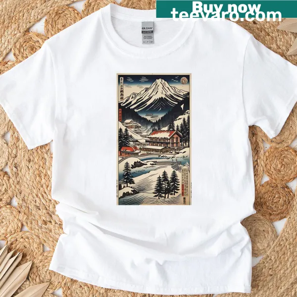 Ukiyo-e inspired design featuring serene mountains and landscapes