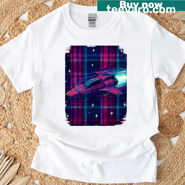 Playful graphic tee referencing Spaceballs with a 'They Went To Plaid' design.