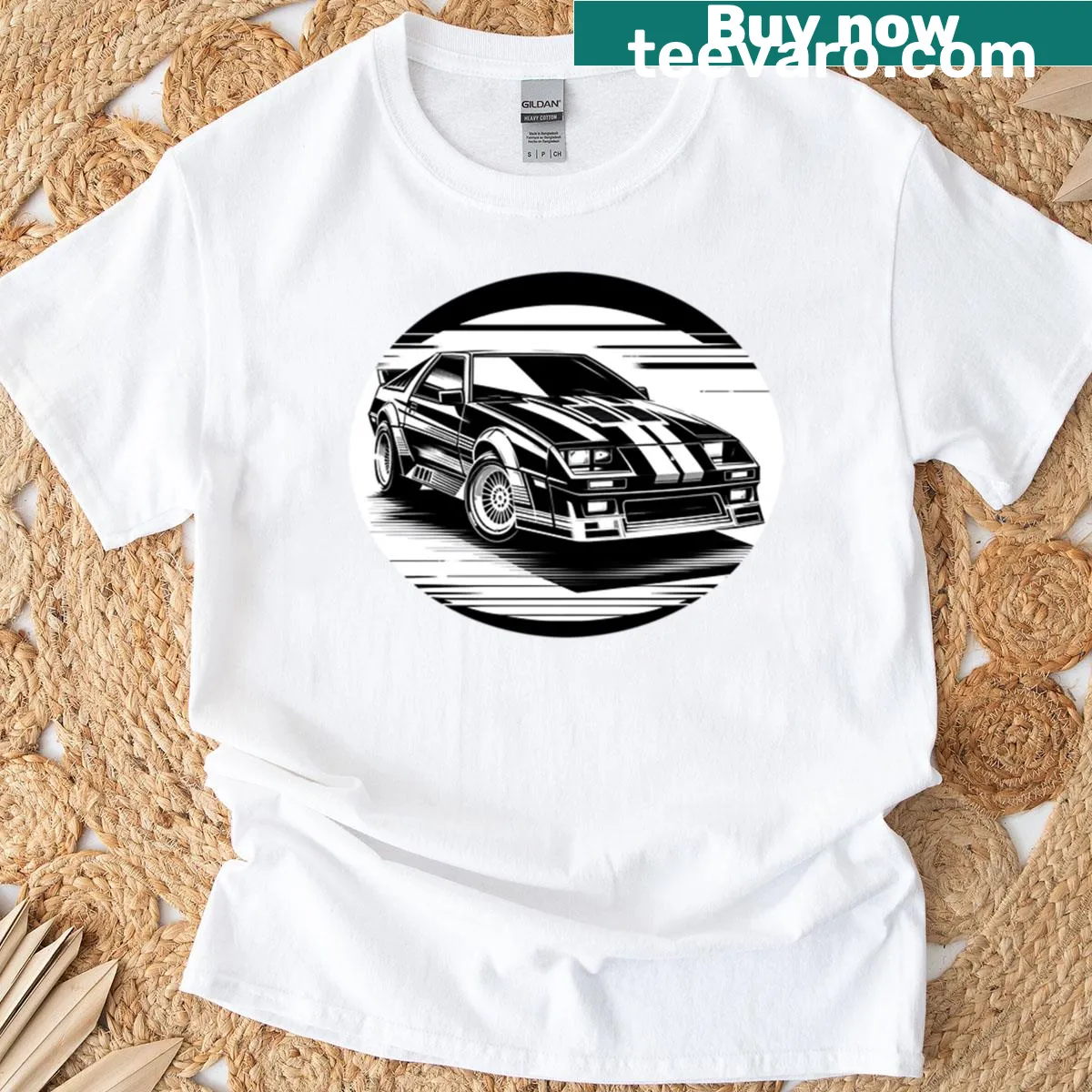 Illustration of a sleek sports car design — on a men's t-shirt