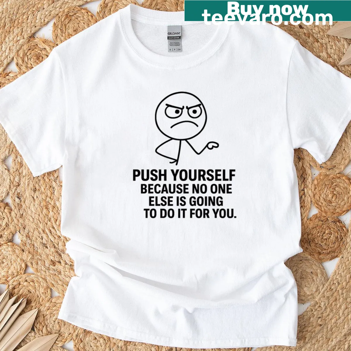 Oversized t-shirt with a whimsical illustration representing carefree swinging — on a men's t-shirt