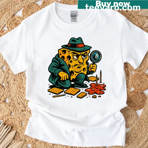 Humorous noir detective cheese design t-shirt