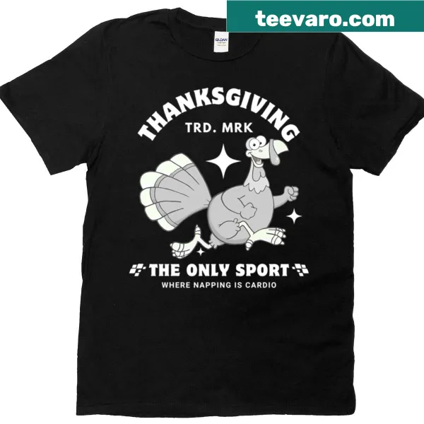 Thanksgiving-themed sporty text design on a t-shirt