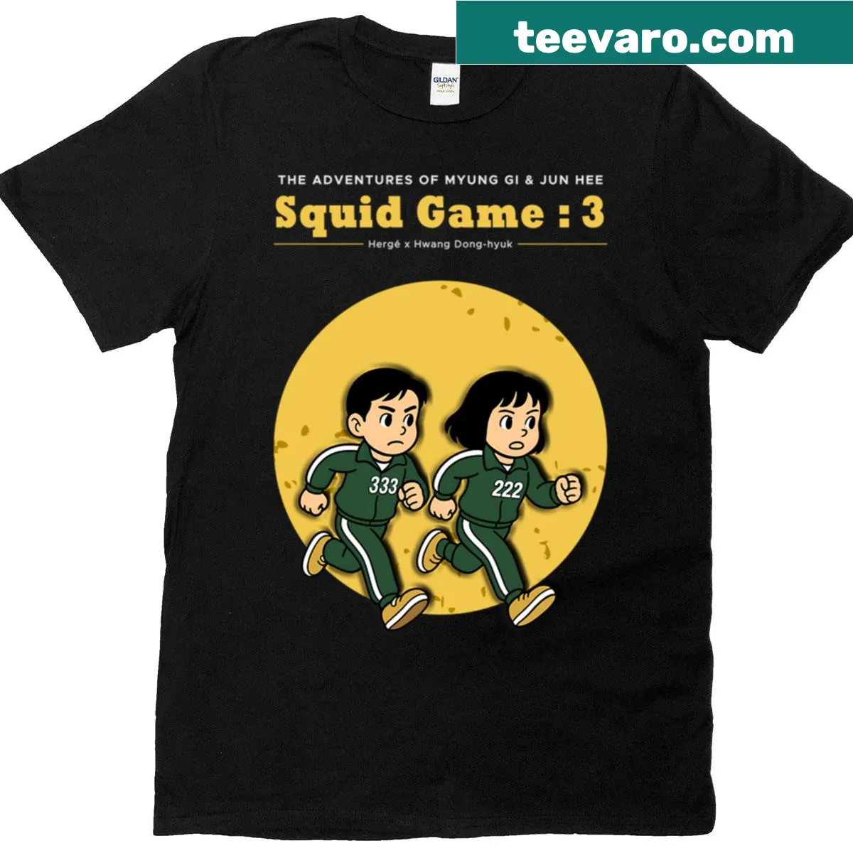 T-shirt depicting the adventures of Myung Gi Jun Hee with captivating graphic art — on a men's t-shirt