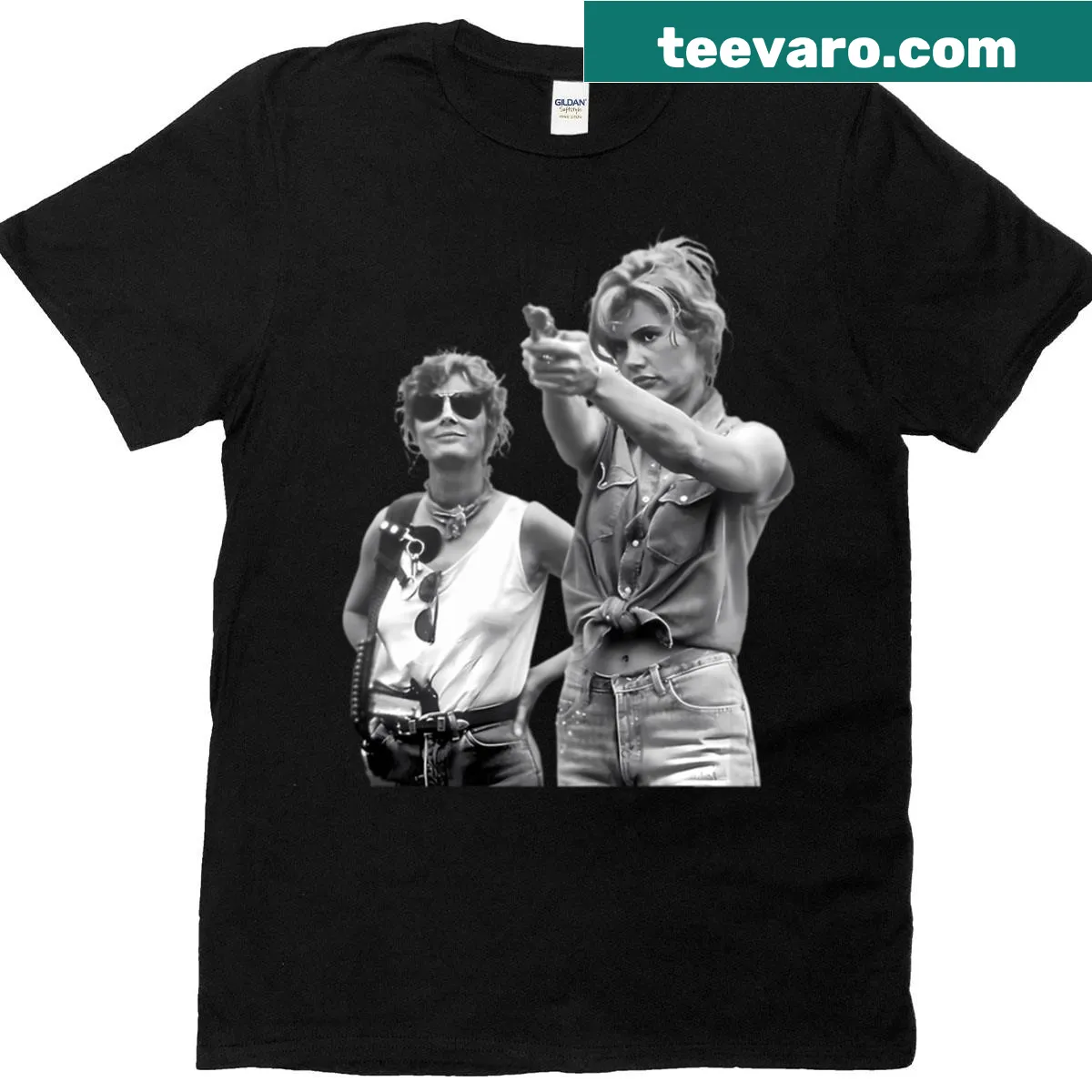 Illustrated Racerback T-shirt featuring Thelma and Louise — on a men's t-shirt