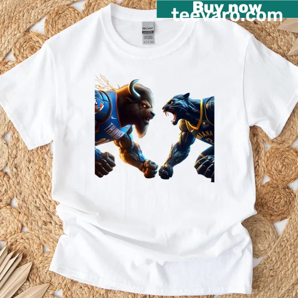 T-shirt featuring a bison vs panther design for Thunder vs Pacers rivalry