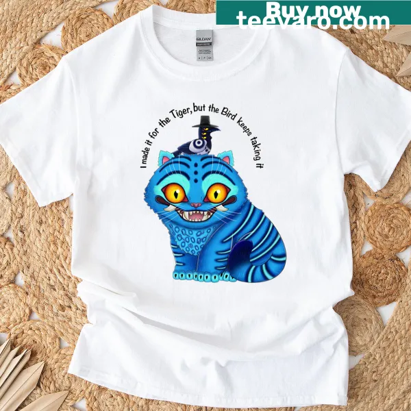 Illustration of a tiger and bird on a T-shirt