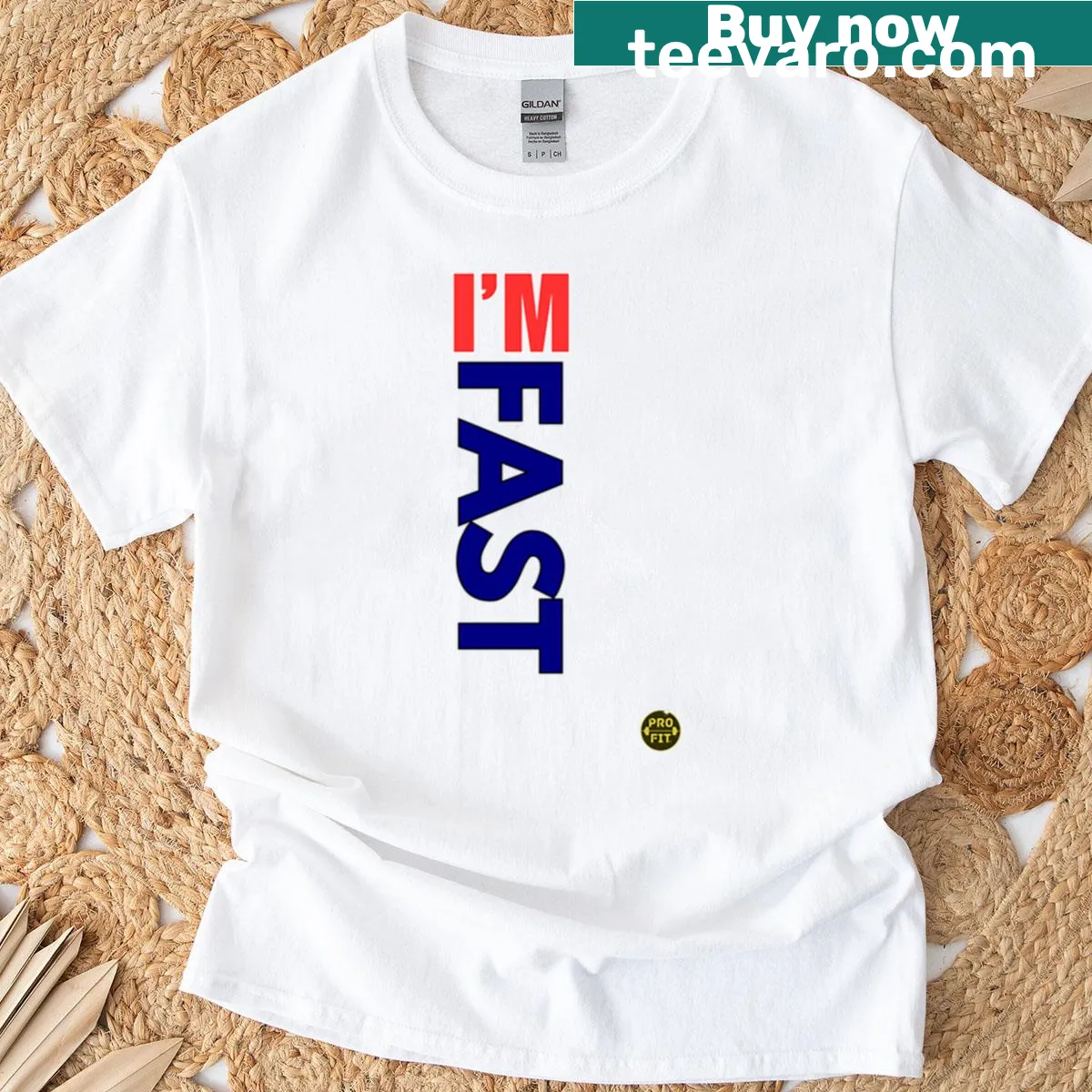 Typography design stating 'I'm Fast' on a fitness T-shirt — on a men's t-shirt