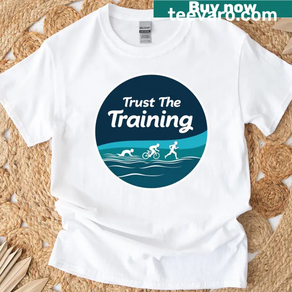 Motivational triathlon training T-shirt with bold typography