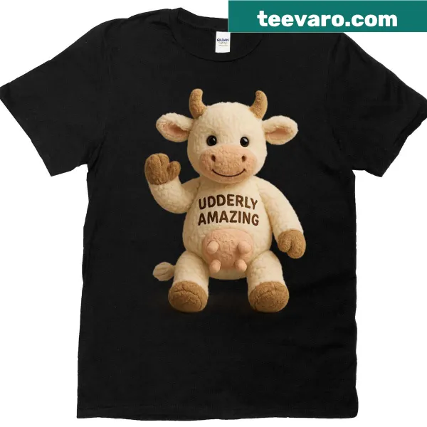 Cute T-shirt featuring a cool cow and playful graphics