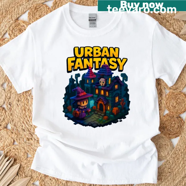 Illustration of a mystical village in an urban fantasy theme