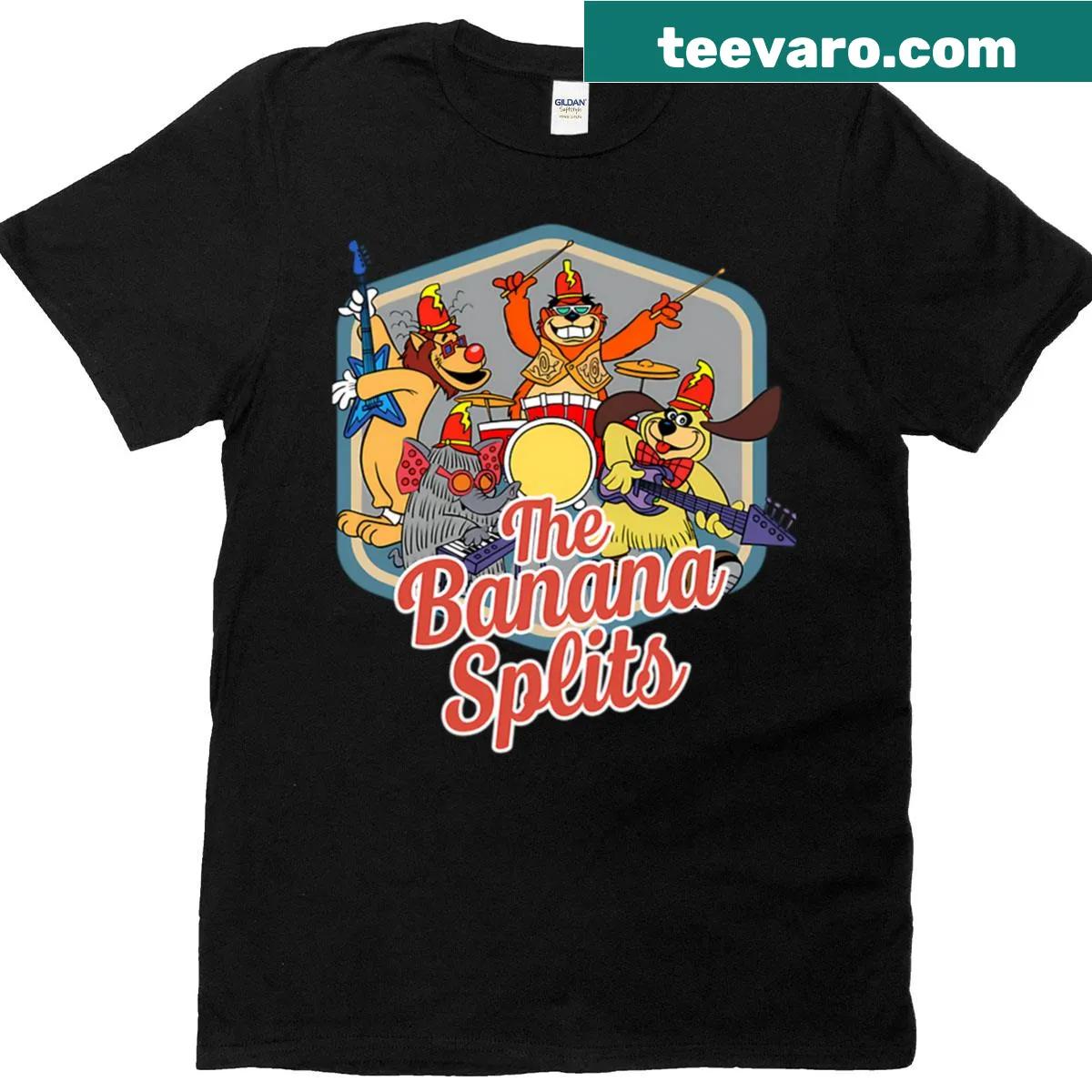 Retro t-shirt featuring vintage animated cartoon logos. — on a men's t-shirt