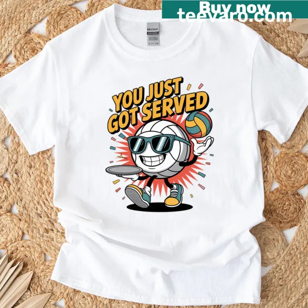 Volleyball themed t-shirt with dynamic graphic and bold text