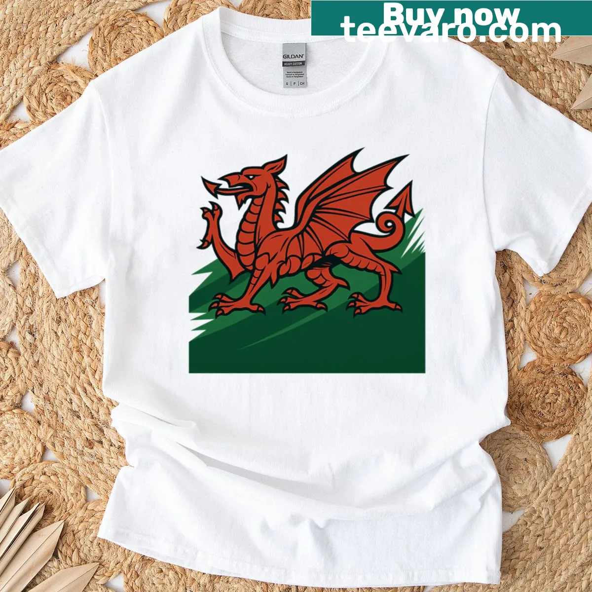 Artistic Welsh dragon design on a T-shirt — on a men's t-shirt
