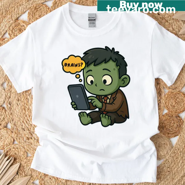 Graphic tee with humorous zombie dating theme and fantasy elements