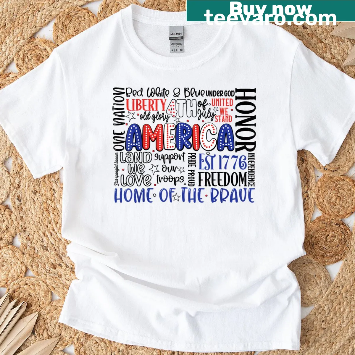 Patriotic design celebrating America, featuring the year 1776. — on a men's t-shirt