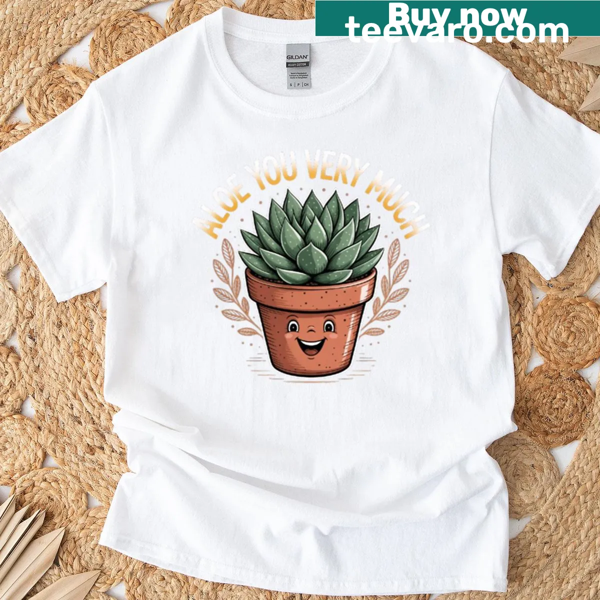 Cheerful t-shirt with 'Aloe You Very Much' and an aloe plant illustration — on a men's t-shirt