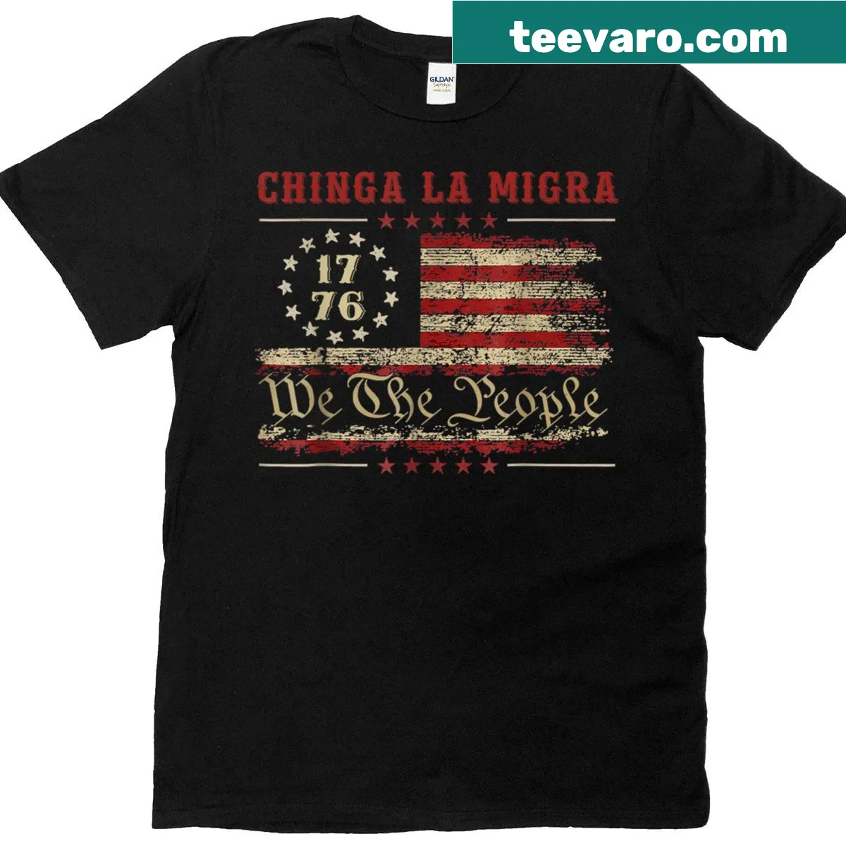 Vintage T-shirt with the phrase 'Chinga La Migra' in support of immigrant rights — on a men's t-shirt