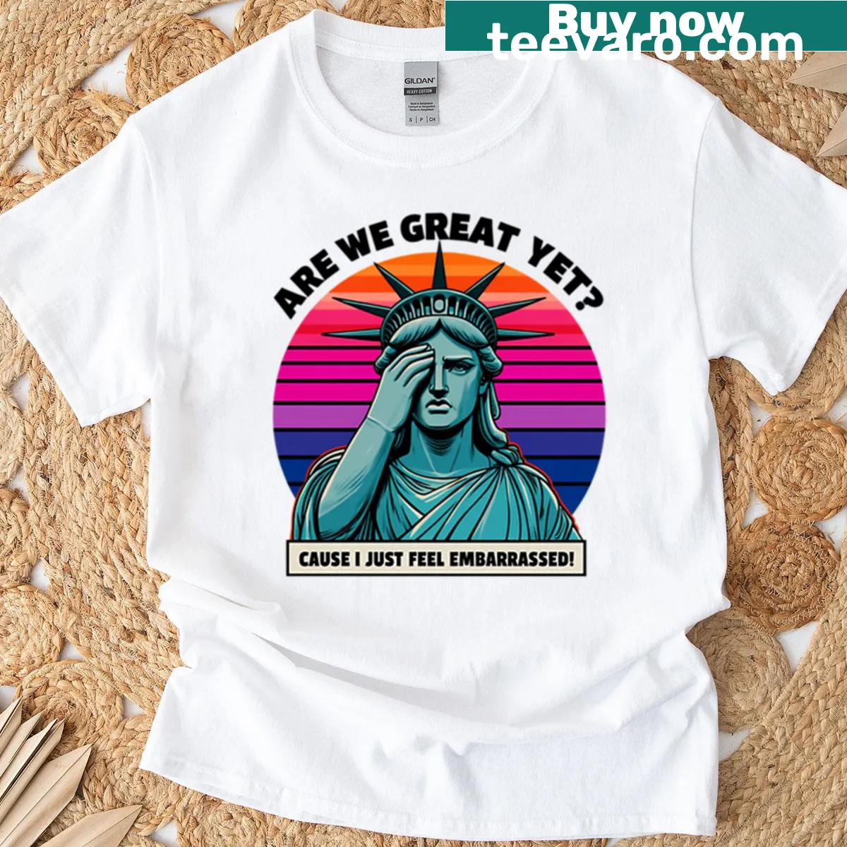 Oversized T-shirt with a humorous slogan about feeling embarrassed. — on a men's t-shirt