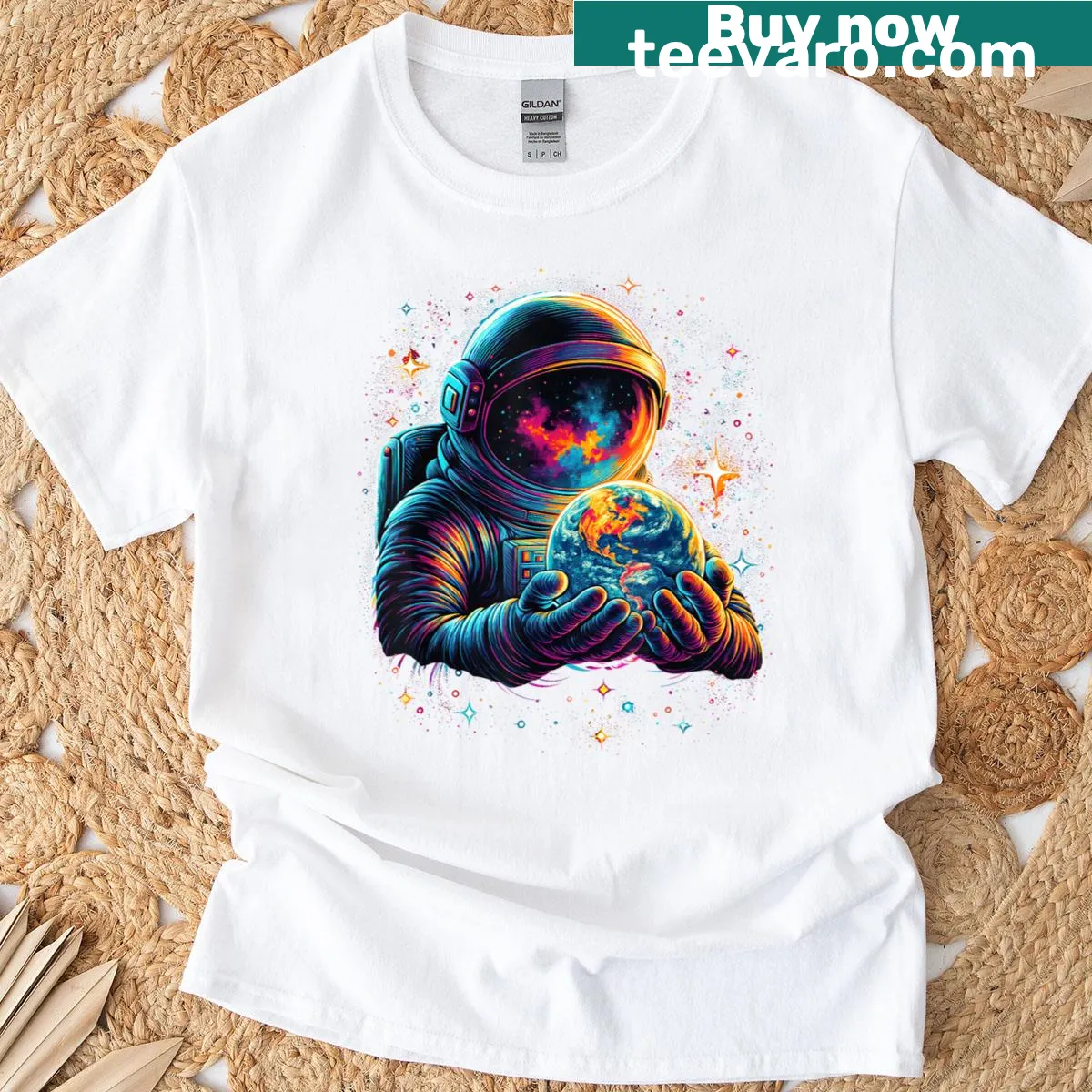 Astronauts and planets design T-shirt celebrating space exploration — on a men's t-shirt
