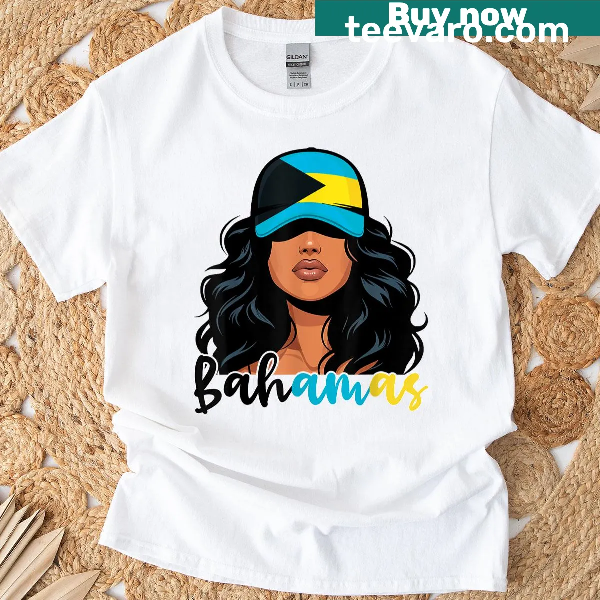 Bahamian flag design T-shirt for proud women. — on a men's t-shirt