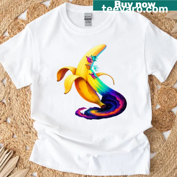 Oversized T-shirt with playful banana galaxy design.