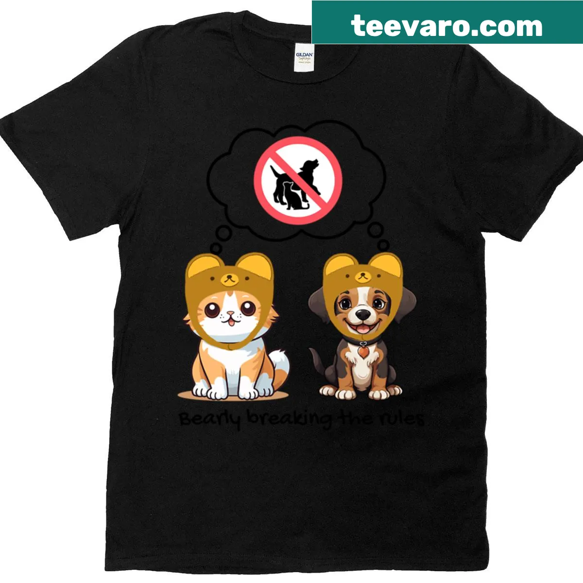 Cute cat and dog graphic T-shirt — on a men's t-shirt