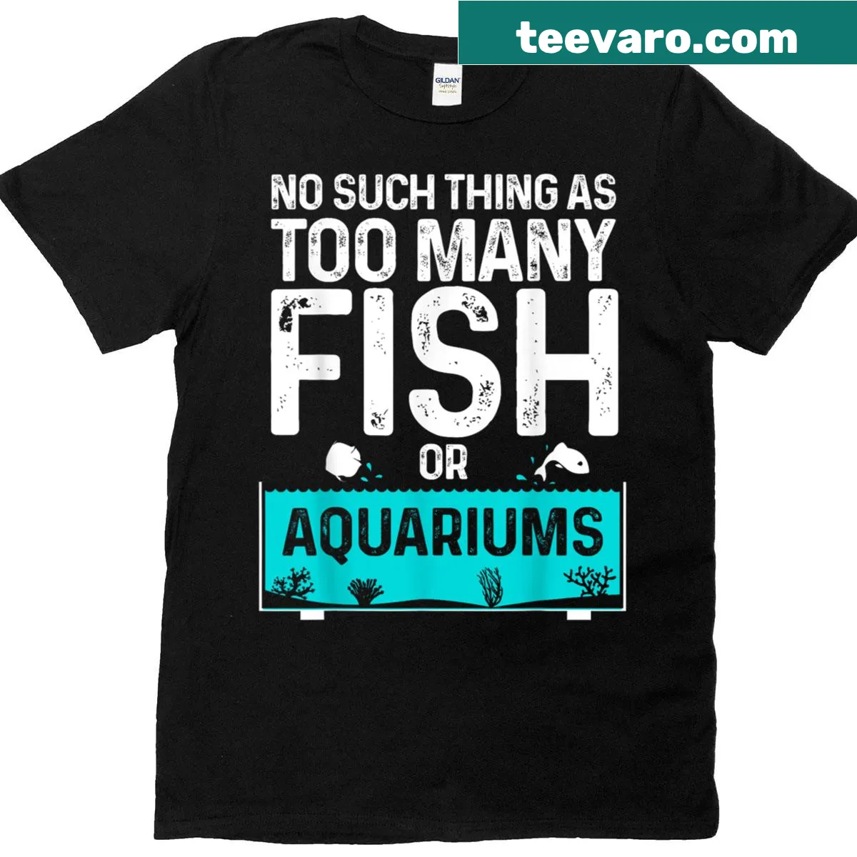 Artistic T-shirt featuring aquarium scenes and fish illustrations — on a men's t-shirt