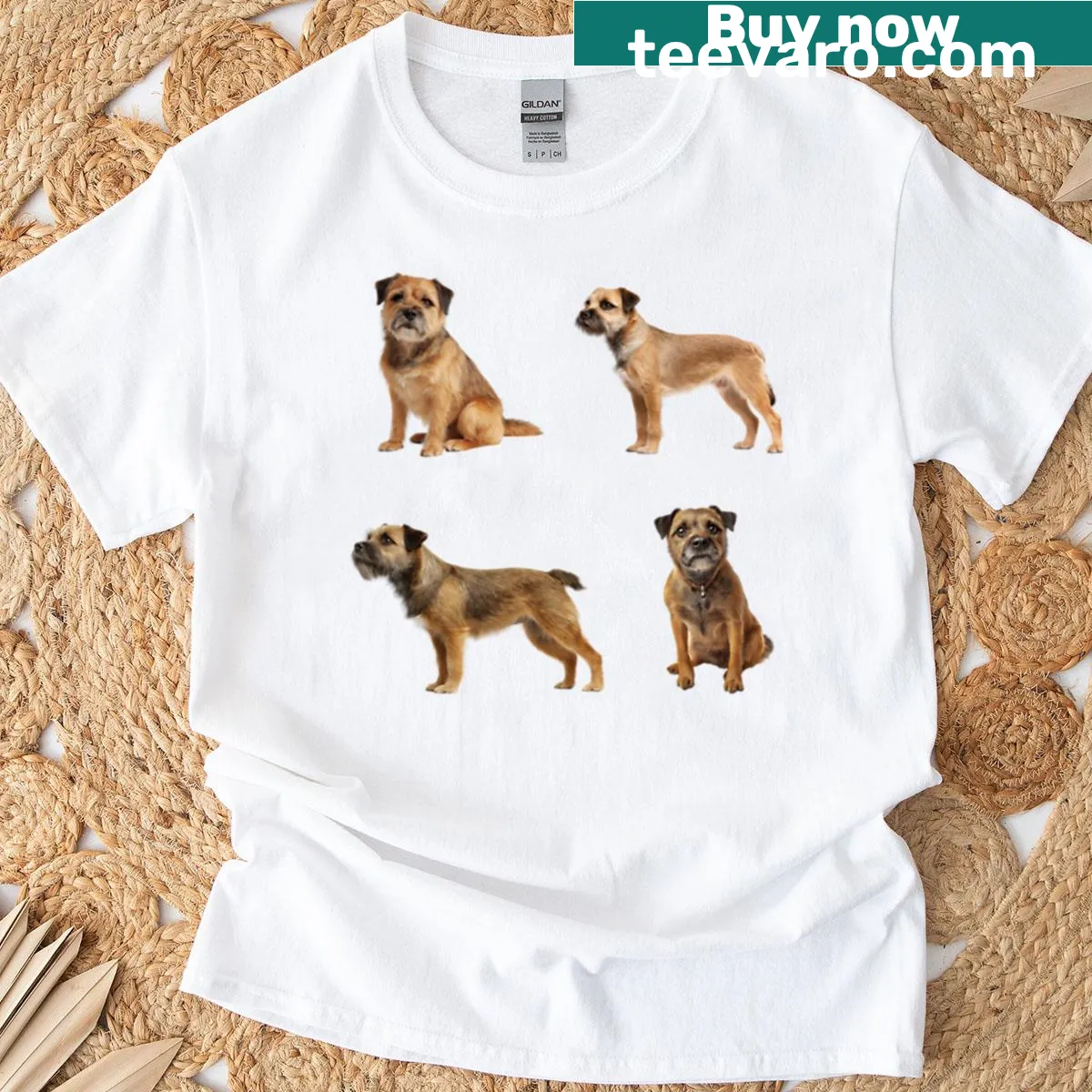 Oversized T-shirt featuring playful Border Terrier graphic. — on a men's t-shirt
