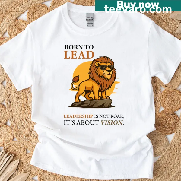 Cartoon T-shirt featuring a lion with leadership themes