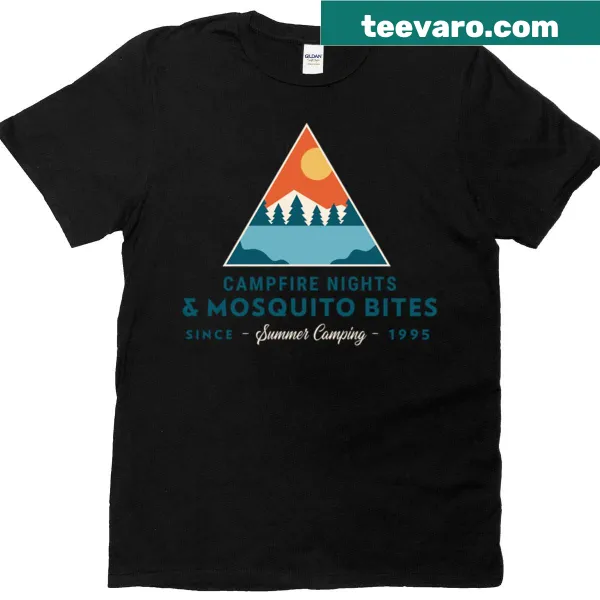 T-shirt with 'Campfire Nights Mosquito Bites Since 1995' graphic