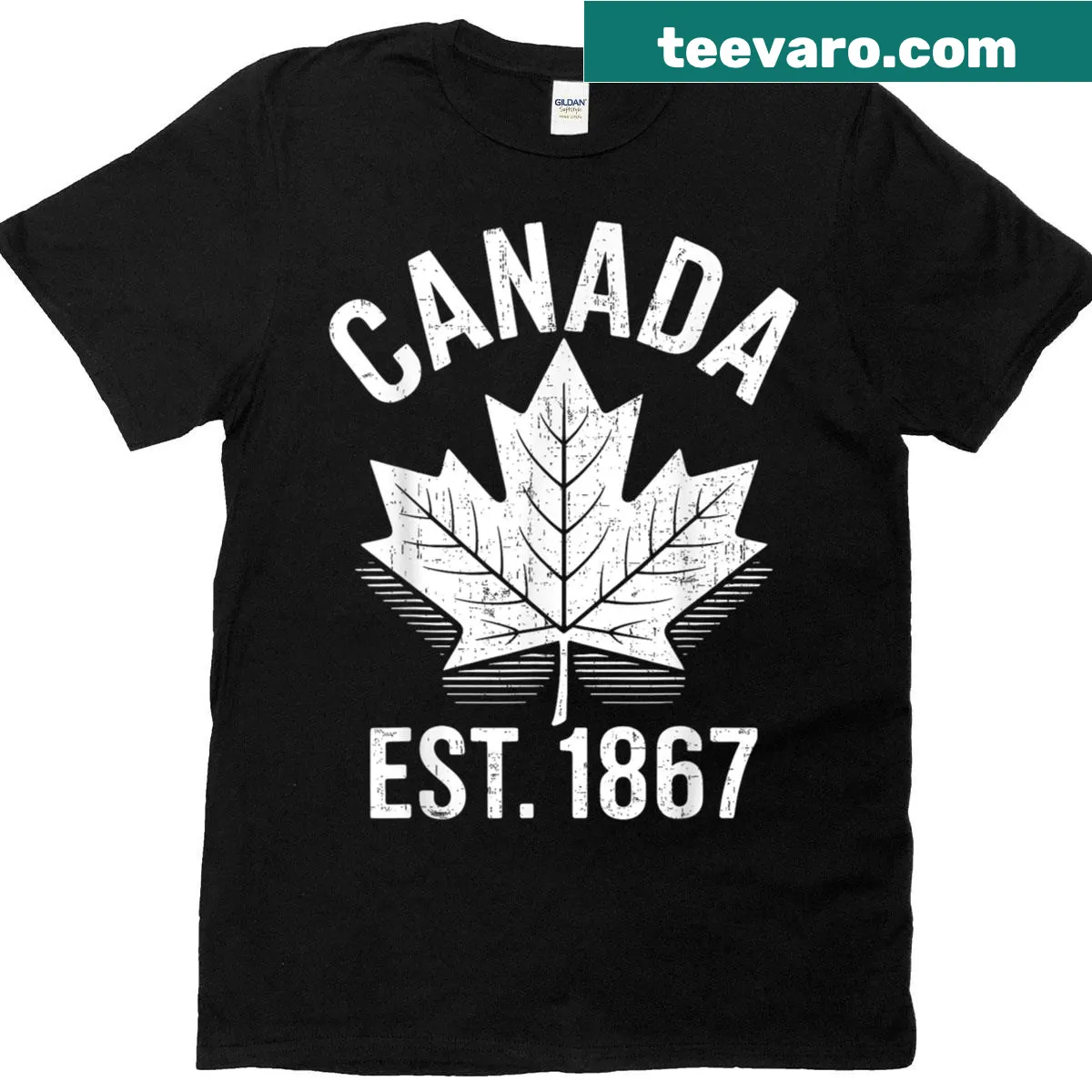 Retro Canada Day t-shirt with maple leaf and 'Est 1867' — on a men's t-shirt