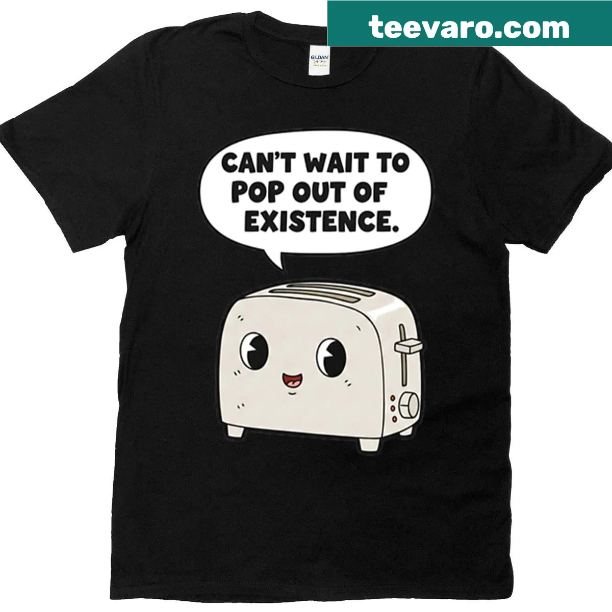 Humorous toaster graphic t-shirt with existential phrase — on a men's t-shirt