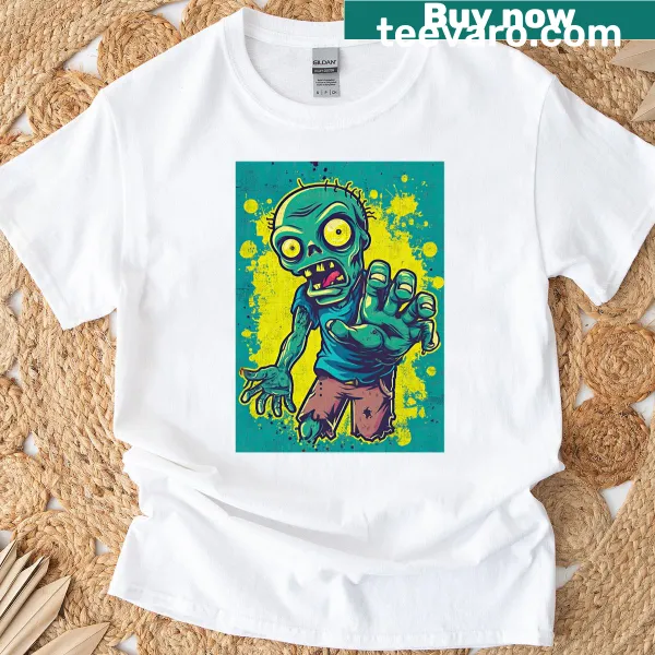 Cartoon undead teen graphic on an edgy urban punk T-shirt