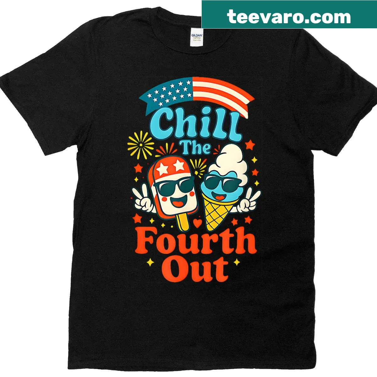 Funny patriotic T-shirt with popsicle illustration for Fourth of July — on a men's t-shirt